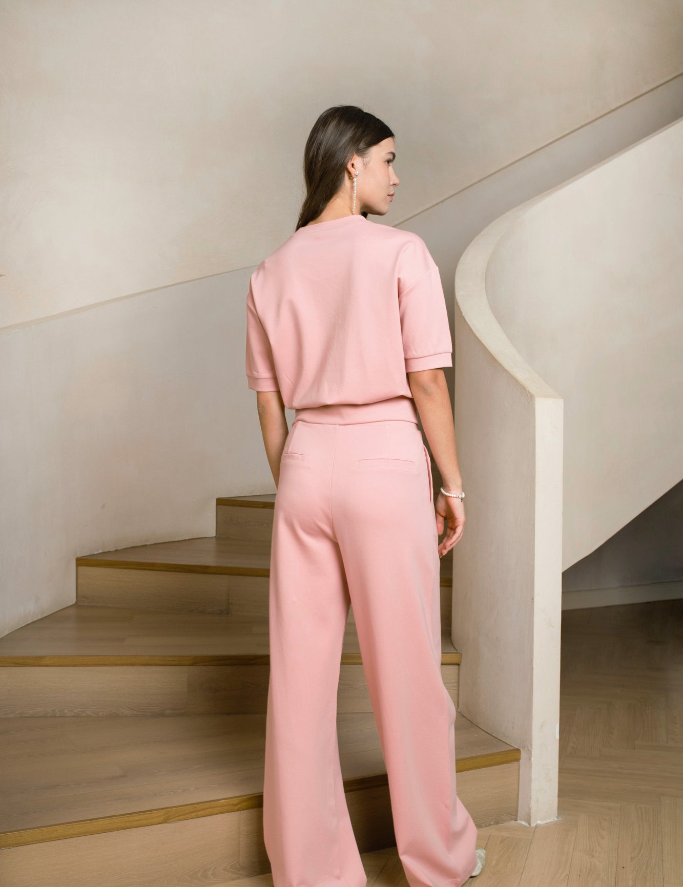 Pink punta di roma sweat top with PHEBE embrodery - Back view