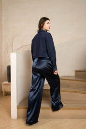 Dark blue/Navy punta di roma jacket with two boucle front pockets and cuffs - Back view