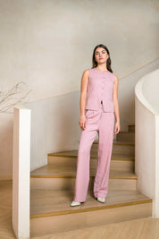 Fitted PHEBE gilet with pinstripe in pink and high neck