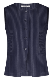 Navy/Dark blue fitted PHEBE gilet with pinstripe, buttons and high neck