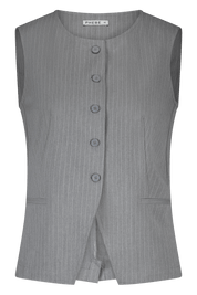 Grey fitted PHEBE gilet with pinstripe, buttons and high neck