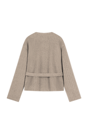 Tailored wool teddy coat/blazer in camel with cord belt back view