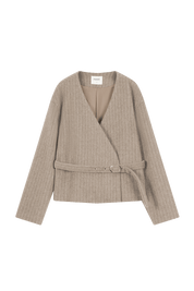 Tailored wool teddy coat/blazer with a tie belt in camel