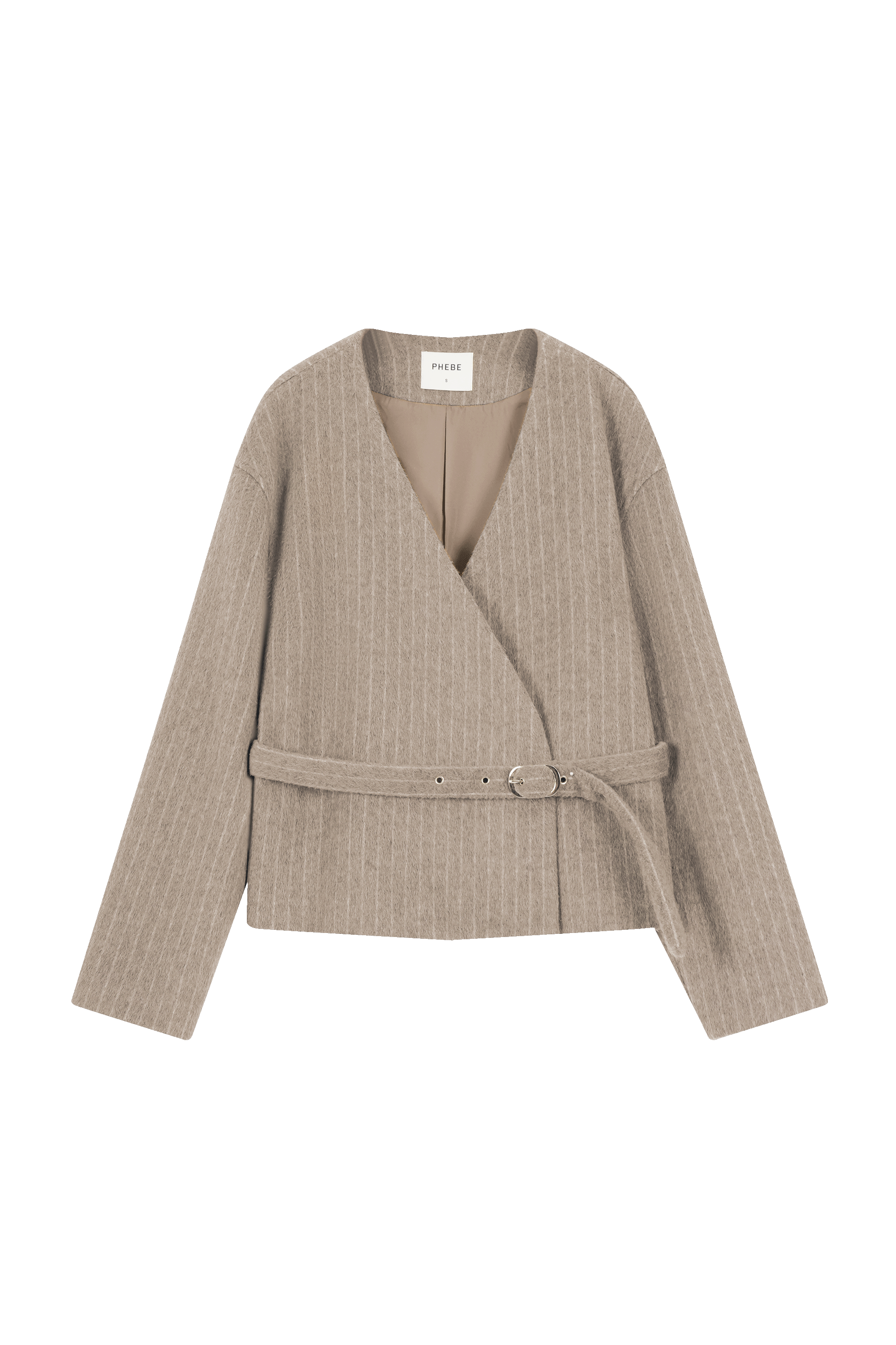 Tailored wool teddy coat/blazer with a tie belt in camel