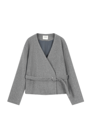 Grey tailored wool teddy coat/blazer with tie belt