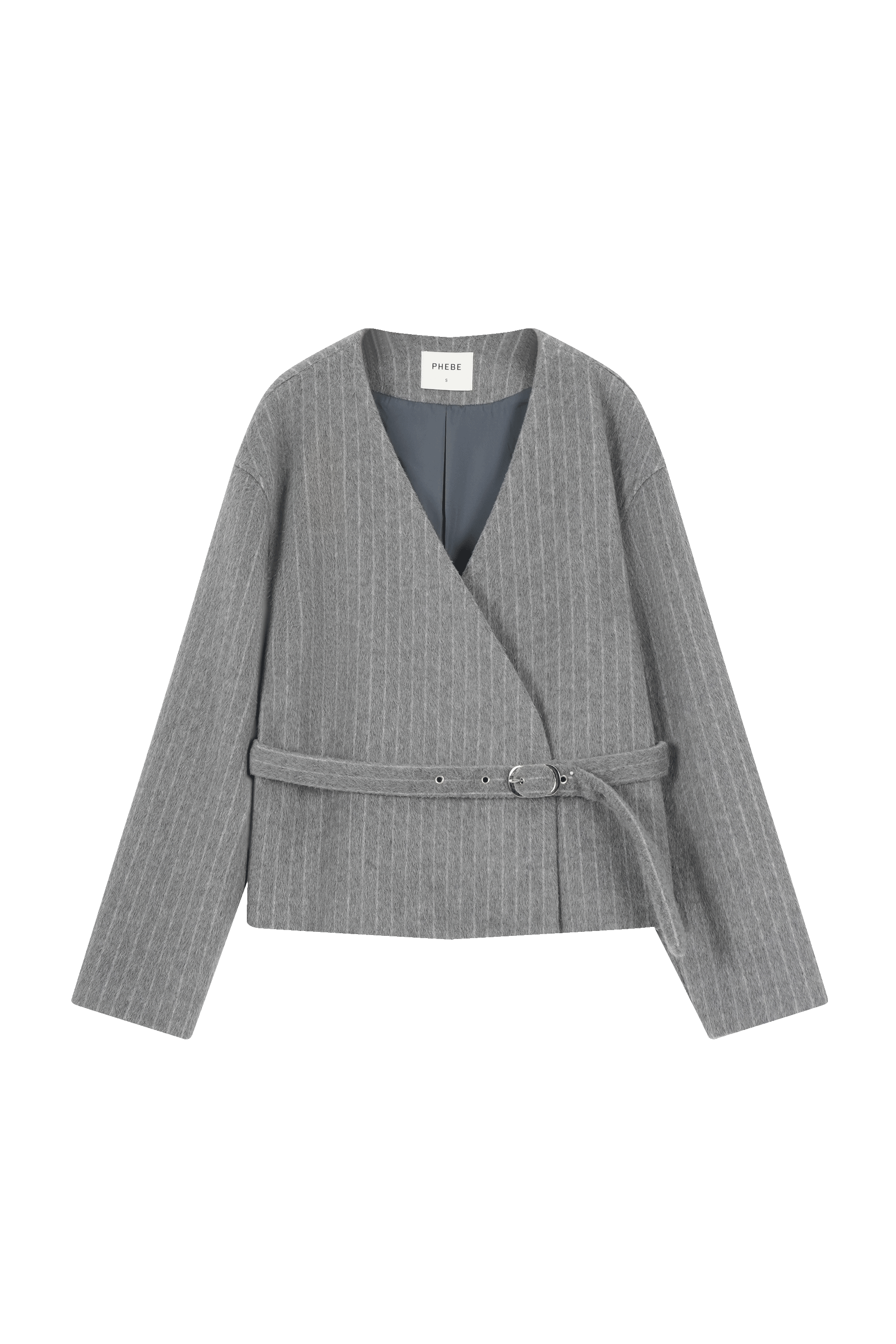 Grey tailored wool teddy coat/blazer with tie belt