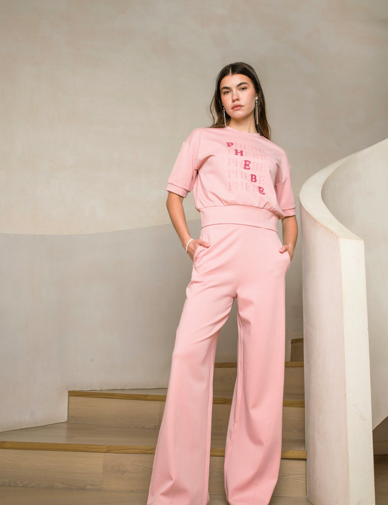 Wide-leg sweatpants in pink punta di roma, PHEBE