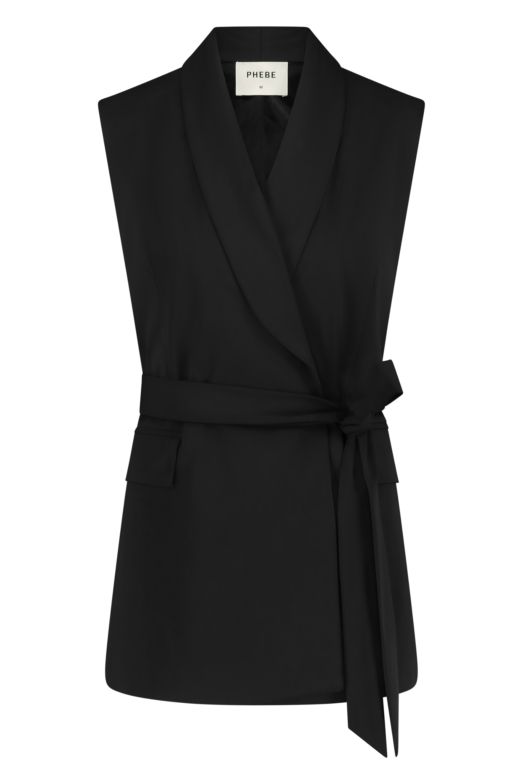 Mouwloze blazer met sjaalkraag in onze kenmerkende stof