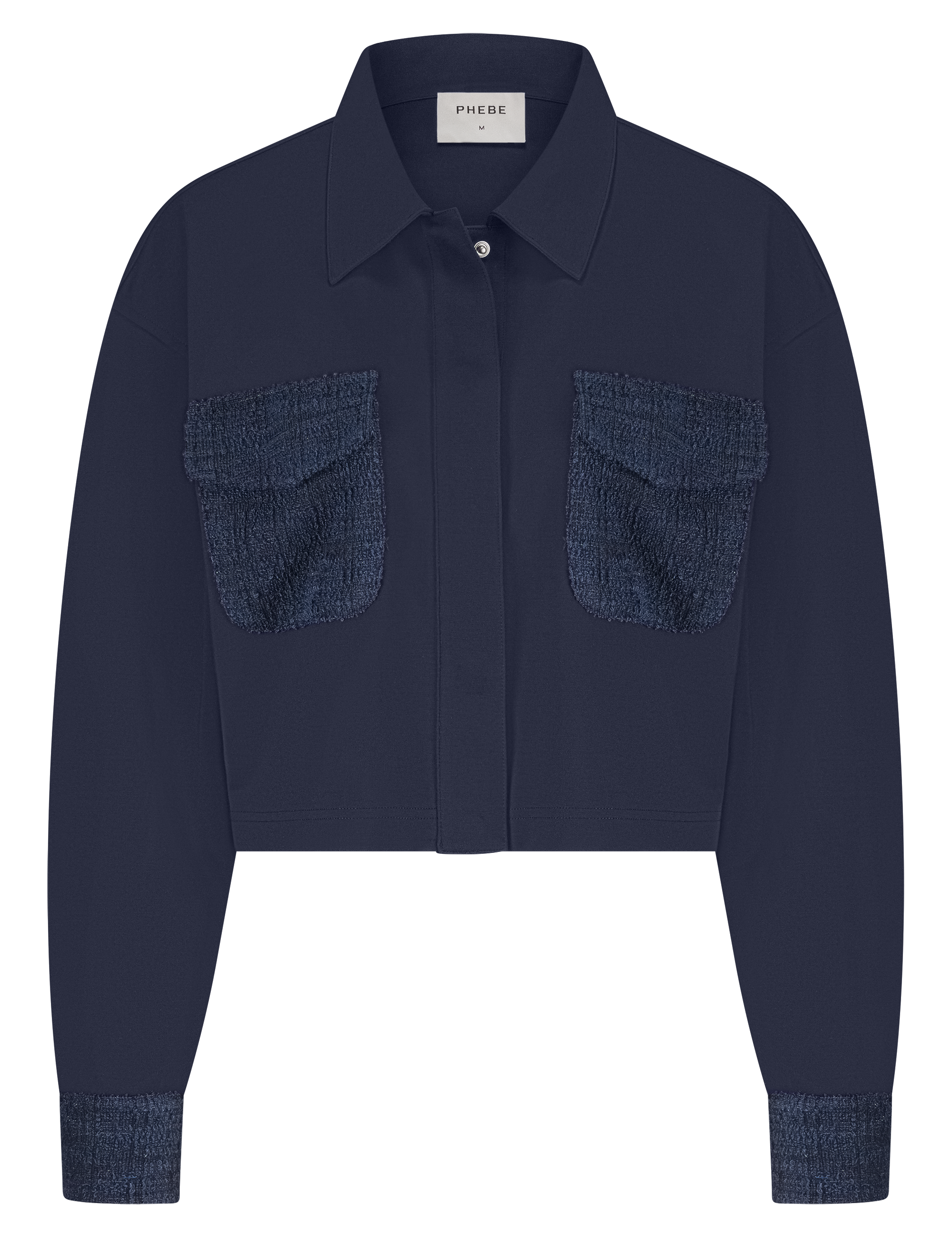  Navy blue sweat jacket punta di roma with textured pockets on a white background