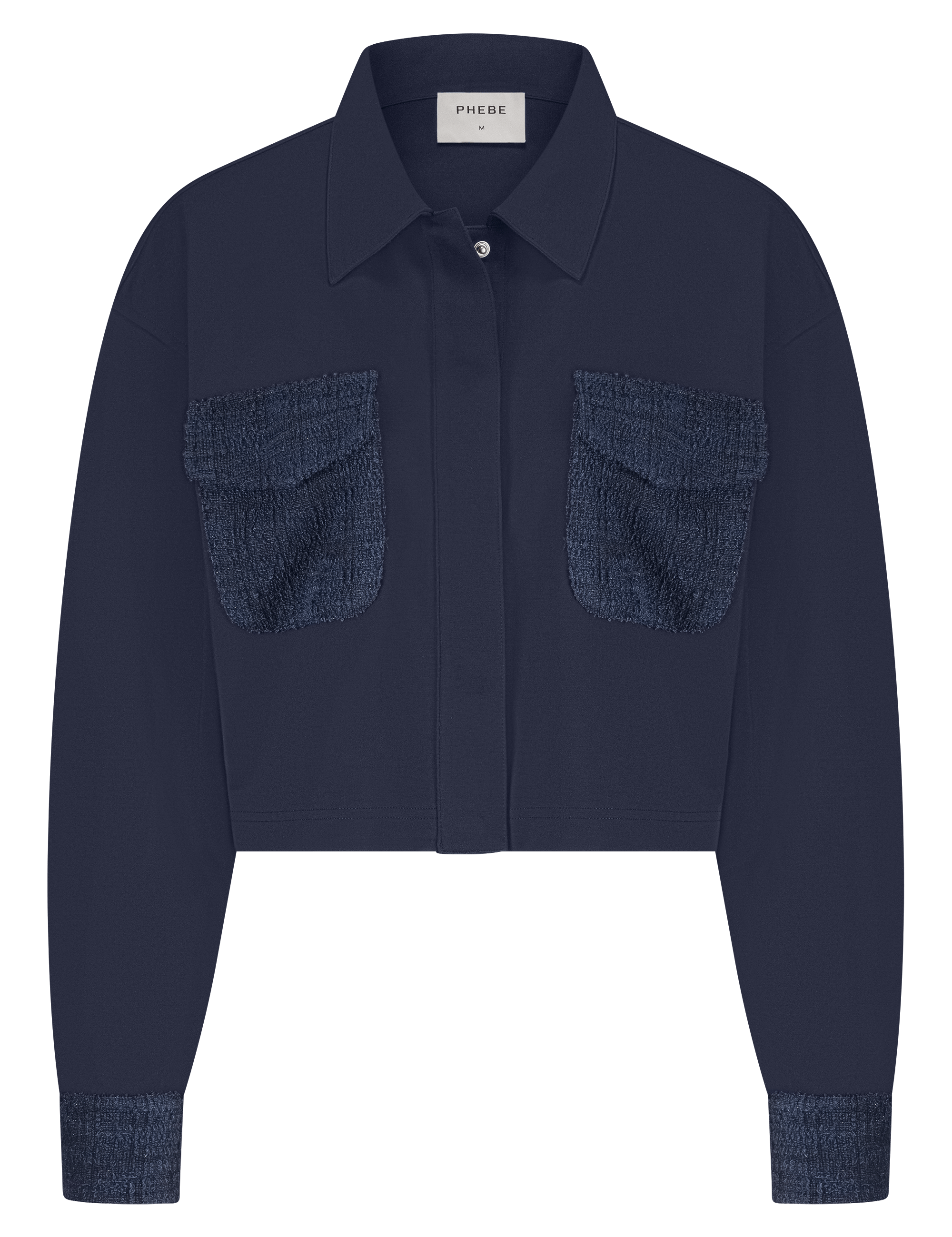  Navy blue sweat jacket punta di roma with textured pockets on a white background