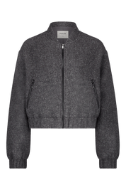 Grey bomber jacket with zipper and side pockets in glitter boucle women
