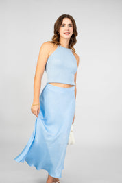 Lurex top with gold neck chain, lurex topje, ibiza outfit, vakantie outfit, beach outfit,Silky skirt