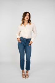 Office approved blouse, satijnen blouse, satin blouse, heart shaped buttons,  offwhite blouse