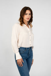 Office approved blouse, satijnen blouse, satin blouse, heart shaped buttons,  offwhite blouse