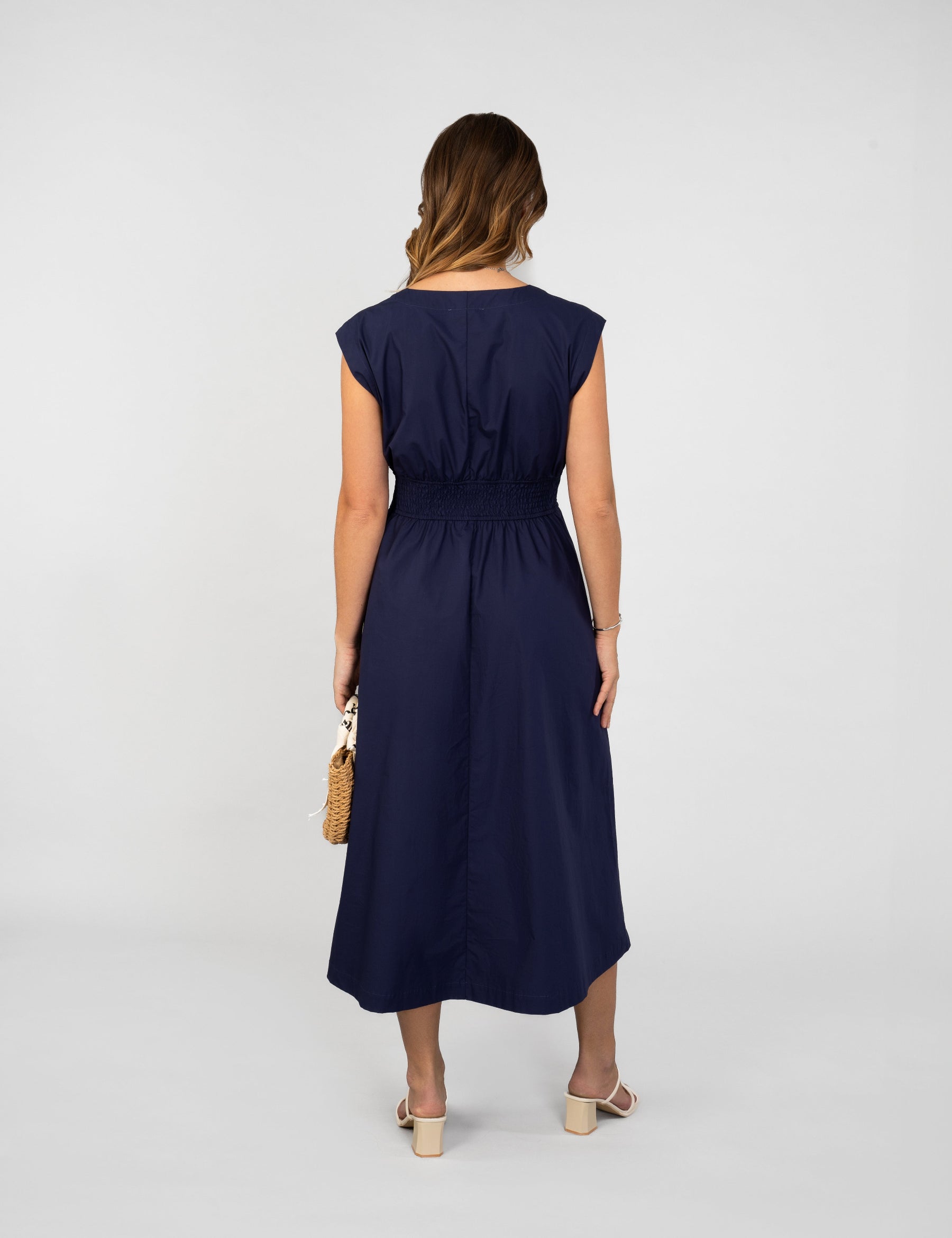 smock dress, v hals jurk, sleeveless jurk, maxi dress, cotton dress, katoenen jurk 