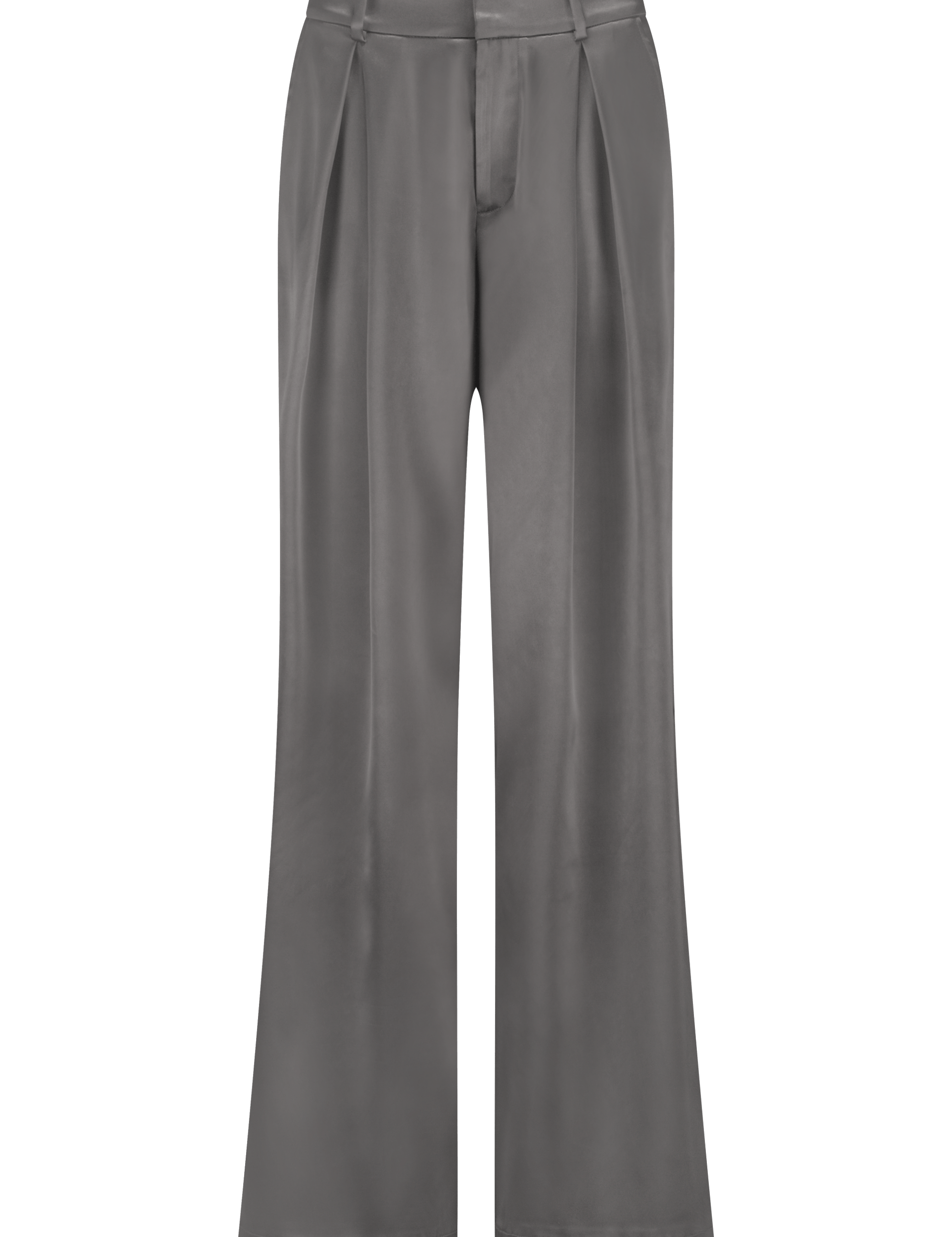 Wide-leg high-waist luxurious satin pants in onyx grey, non static, with high stretch - front view
