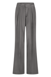 Wide-leg high-waist luxurious satin pants in onyx grey, non static, with high stretch - front view