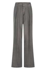 Wide-leg high-waist luxurious satin pants in onyx grey, non static, with high stretch - front view