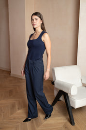 Wide leg fitted pinstripe dark blue/navy pants 