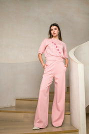 Pink punta di roma sweat top with PHEBE embrodery