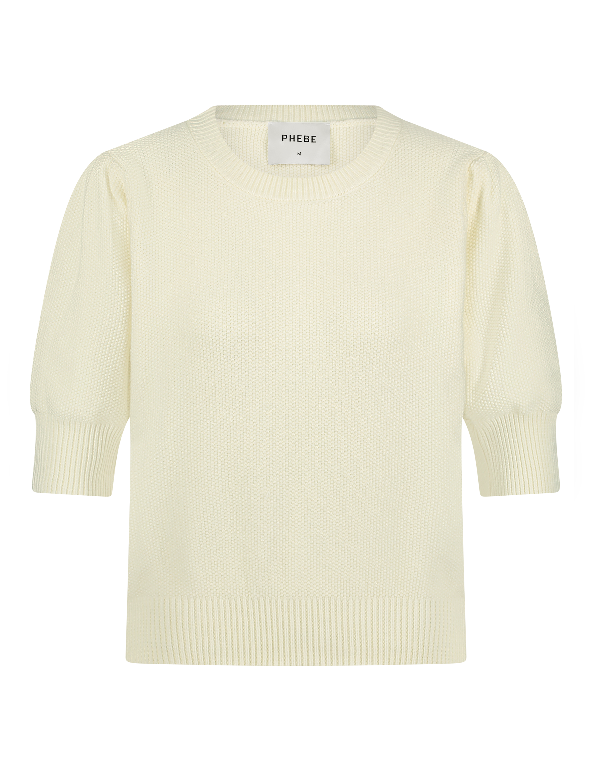 Sweater with Short Puff Sleeve in Structured Knit