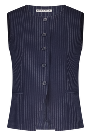 Navy/Dark blue fitted PHEBE gilet with pinstripe, buttons and high neck