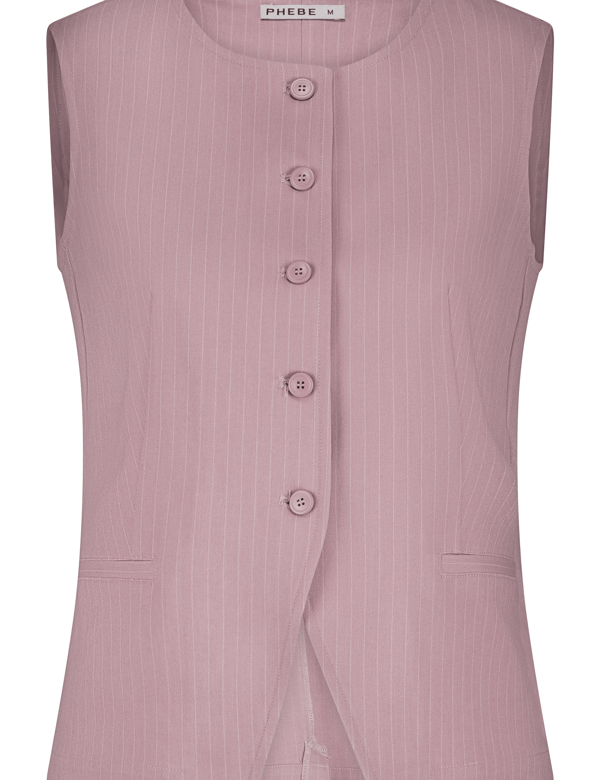 Fitted PHEBE gilet with pinstripe in pink and high neck - front view