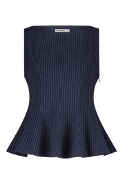 Dark blue/Navy peplum top with high neck pinstripe