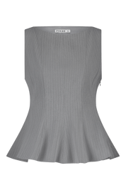 Grey peplum top with high neck pinstripe