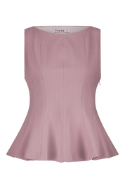 Pink peplum top with high neck pinstripe