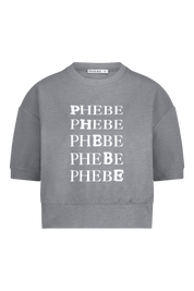 Grey sweatshirt punta di roma with 'PHEBE' text printed multiple times on a white background
