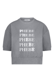 Grey sweatshirt punta di roma with 'PHEBE' text printed multiple times on a white background