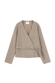 Tailored wool teddy coat/blazer with a tie belt in camel