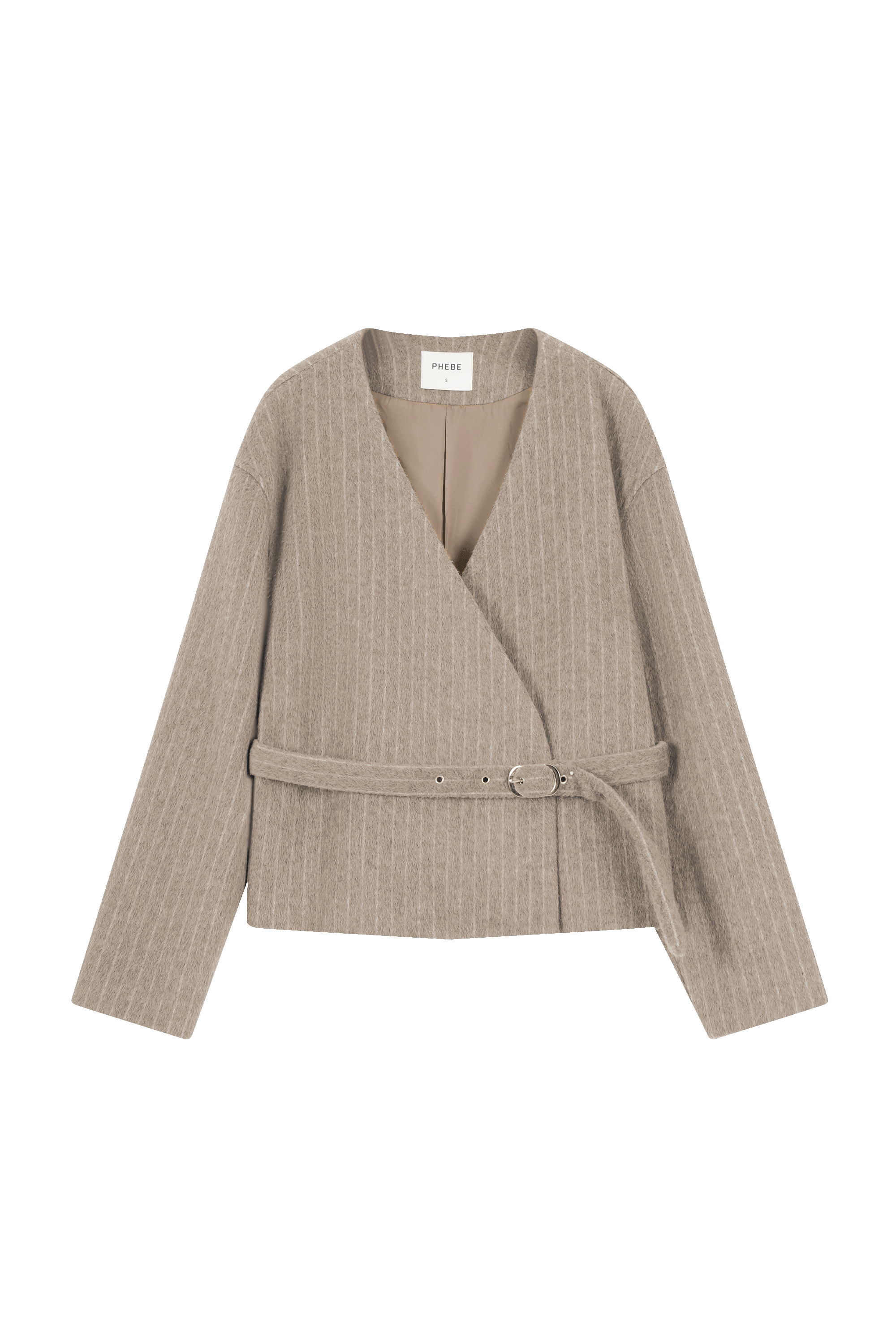 Tailored wool teddy coat/blazer with a tie belt in camel