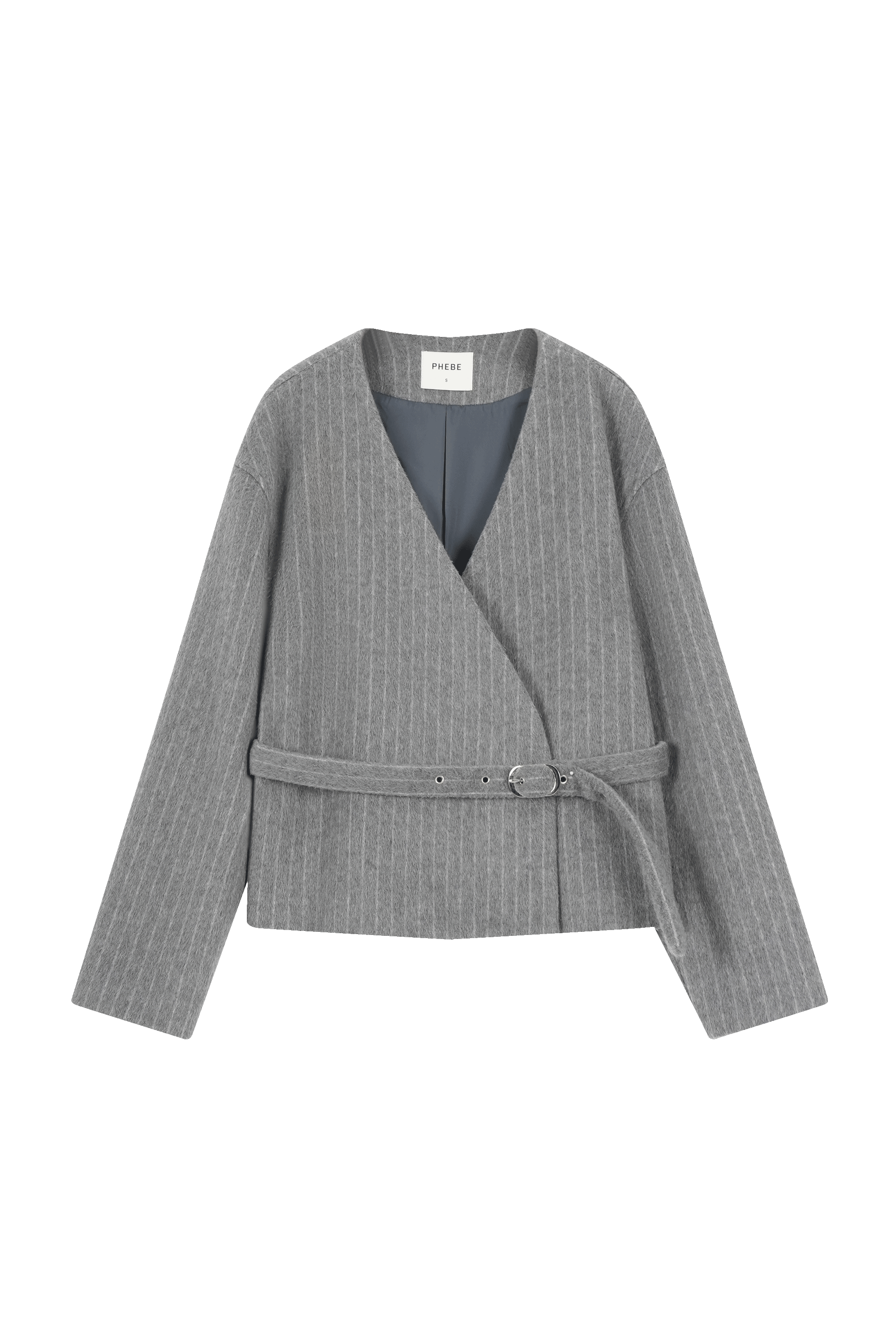 Grey tailored wool teddy coat/blazer with tie belt 