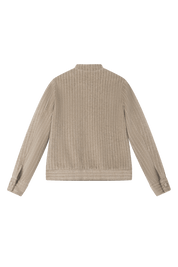 Tailored camel bomber jacket with dyed to match buttons and front pockets - back view
