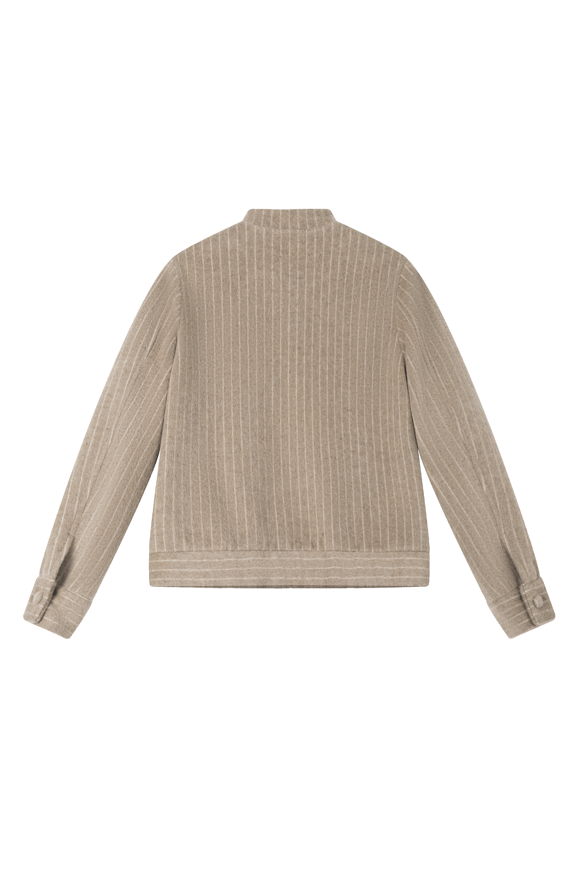 Tailored camel bomber jacket with dyed to match buttons and front pockets - back view